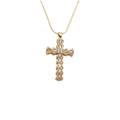 Gold plated cross pendant necklace with clear cubic zirconia on white background - 00982CX Full Drill Clear Zircon Cross / 50+5CM Snake Bone Chain