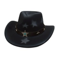 Chapeau de cowboy noir avec motif pentagramme et bande en cuir ornée de turquoise - Taille unique / Noir (Insigne Étoile Bleue)