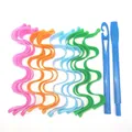 Set of 12 multi-color 30cm heatless hair curlers with blue styling hooks for DIY waves - 4 Colors 12Pcs