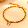 Bracciale in acciaio inossidabile dorato con ciondolo a farfalla scintillante e zirconi - Oro