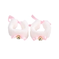 White faux fur wristbands with pink silk bows and gold bells for cosplay party - White Wristbands One Pair