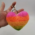 Rainbow gradient plush heart keychain with gold metal ring and chain attachment - 6 Stripes-Rainbow / Silver Circular Single-ring Buckle