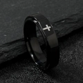 Minimalist black stainless steel cross ring with faceted surface on dark stone - US 9 / 6MM Black