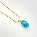 Pear-shaped water drop pendant necklace with iridescent blue coating on gold snake chain - Green