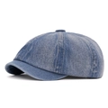 Light blue washed denim newsboy cap featuring a vintage eight-panel design and a top button - Blue