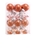 Set of clear and orange glitter Christmas ball ornaments in a transparent gift box - 6cm / Set of 24 / Antique Bronze