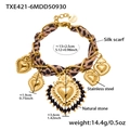 Dettaglio del bracciale in seta con ciondoli a cuore in acciaio inossidabile e pietra naturale - Bracciale (TXE421-6)