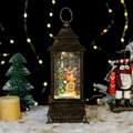 Weihnachtslaterne in Bronze mit Rentier, Schneeeffekt und festlicher LED-Beleuchtung - Mittlere quadratische Laterne Rentier und Baum