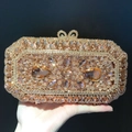 Pochette da sera champagne con cristalli a fiori e chiusura a fiocco diamantata - Champagne