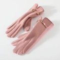 Pink fleece winter gloves with touch screen fingers and gold metal buckle detail - 169 Pink
