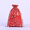 Red Christmas drawstring gift bag with festive patterns and Merry Christmas text print - 58*43 Center Text Red