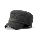 Herren Wintermütze aus grauem Fischgrät-Wollstoff mit Lederdetails und Ohrenschutz - Schwarz