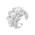 Macro shot of silver ear cuff featuring multiple white pearls on a sleek metallic frame - Clustered Round Bead Artificial Pearl Style (VJ645 White Gold Color)