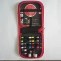 Portable sewing kit in red zipper case with 18 colored threads and various tools - 10-Piece Set - Red