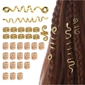 Golden boho hair jewelry set with spiral rings and natural stone charms on braids - 31Pcs Gold Set 6#