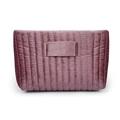 Quilted velvet makeup bag in deep pink with a minimalist rectangular central patch - Trapezoid Dusty Pink (with Strip)