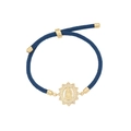 Adjustable blue woven rope bracelet with 18K gold virgin mary star pendant and zircons - Sunburst Virgin Mary / Dark Blue