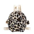 Mini plush leopard print toddler backpack with soft faux fur and beige woven straps - Off White