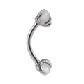 Macro detail of dragon claw curved barbell piercing with white pearl-like beads - 1.2x10x4mm / Clear
