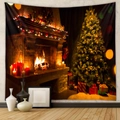 Detail of Christmas tapestry featuring a cozy fireplace and decorated tree scene - Gt100588 / 73X95CM (Brushed Fabric)