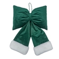 Grande fiocco natalizio in velluto verde scuro con pelliccia bianca e cordino appeso - 28*35cm / Verde
