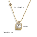 14K gold plated titanium necklace with square white zircon pendant and 46cm chain - White Zircon