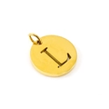 Polished gold stainless steel round pendant with hollow letter L design and small ring - Letter L (L-Pendant)