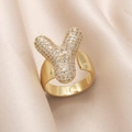 Gold plated ring with sparkling zircon letter Y in an adjustable open band design - Small / Letter Y