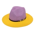 Chapeau de paille bicolore violet et jaune à larges bords avec ruban noir et boucle dorée - M (56-58cm) / Jaune & Violet
