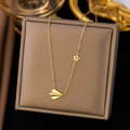 Minimalist 18K gold plated stainless steel paper airplane necklace with star charm - Paper Airplane Necklace / Gold