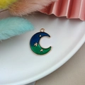 Colgante de luna azul y estrella dorada de aleación para joyería DIY y pendientes - Luna Pequeña