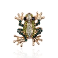 Lindo broche de rana con diamantes de imitación verdes y base de metal dorado mujer - XD8780-Rana de Diamantes de Imitación