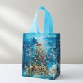 Sacchetto regalo di Natale blu in tessuto non tessuto con albero e scritta dorata - Blu (BX2203 Albero di Natale)