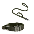 Adjustable tactical dog collar and leash set in olive green nylon with metal buckle - Green Collar & Leash 2-Piece Set