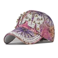 Casquette rose et violette avec strass AR étincelants et bordure en perles blanches - STAR Marron