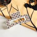 White rectangular hair claw clip with black skulls and red hearts for Halloween styling - 8.5cm Square - Creamy White Heart Skull