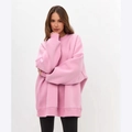 Pink oversized fleece-lined sweatshirt with drop shoulders and ribbed crew neck for women - S / Pink (Thin)
