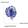 Blue crystal leaf brooch with gold metal base, size 5.4cm x 6.8cm, weight 25.7g - Blue