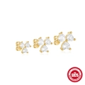 Three pairs of S925 sterling silver heart clover stud earrings with cubic zirconia stones - 3 Pairs Heart Combo Gold#1