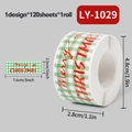 Rouleau de 120 stickers Merry Christmas avec texte rouge sur motif à carreaux vert et blanc - LY-1029 (Carreaux Verts et Blancs)