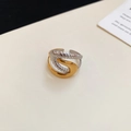 Detail of two-tone gold and silver starfish ring with twisted and smooth metal texture - Two-Tone Interwoven Twisted Rope Style (45# Gold/Silver)