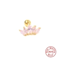 Detail of S925 sterling silver crown earring with pink marquise stones and screw back - Single Piece Gold - Pink Zirconia