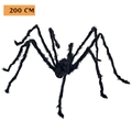 Black giant plush Halloween spider decoration with red eyes and 200 cm size detail - Super Giant Black Spider