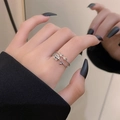 Elegant silver rose ring with sparkling zircon heart, adjustable open design for women - J811 Thorn Rose Open Ring