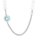 Collar de cadena cubana plateada y perlas blancas con colgante redondo azul claro - Estilo de Gema Azul Claro (KN233654-Z)