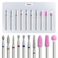 Dettaglio di un set professionale da 10 pezzi di punte diamantate per fresa per unghie - Set Misto Ceramica e Diamante (OMA02)