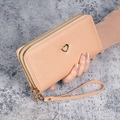 Elegant nude pink long wallet for women with diamond quilted pattern and double zippers - Khaki