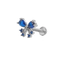 Silver butterfly labret stud featuring blue pear-cut zircon stones and flat back - Silver Butterfly (Dark Blue Stone)(24042403-14)