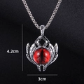 Gothic evil eye pendant necklace in silver stainless steel with red cat eye stone - Large Version / Red