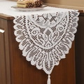 White lace table runner with tassels on a dark wood table for Christmas decor - 33cm*114cm / White Begonia